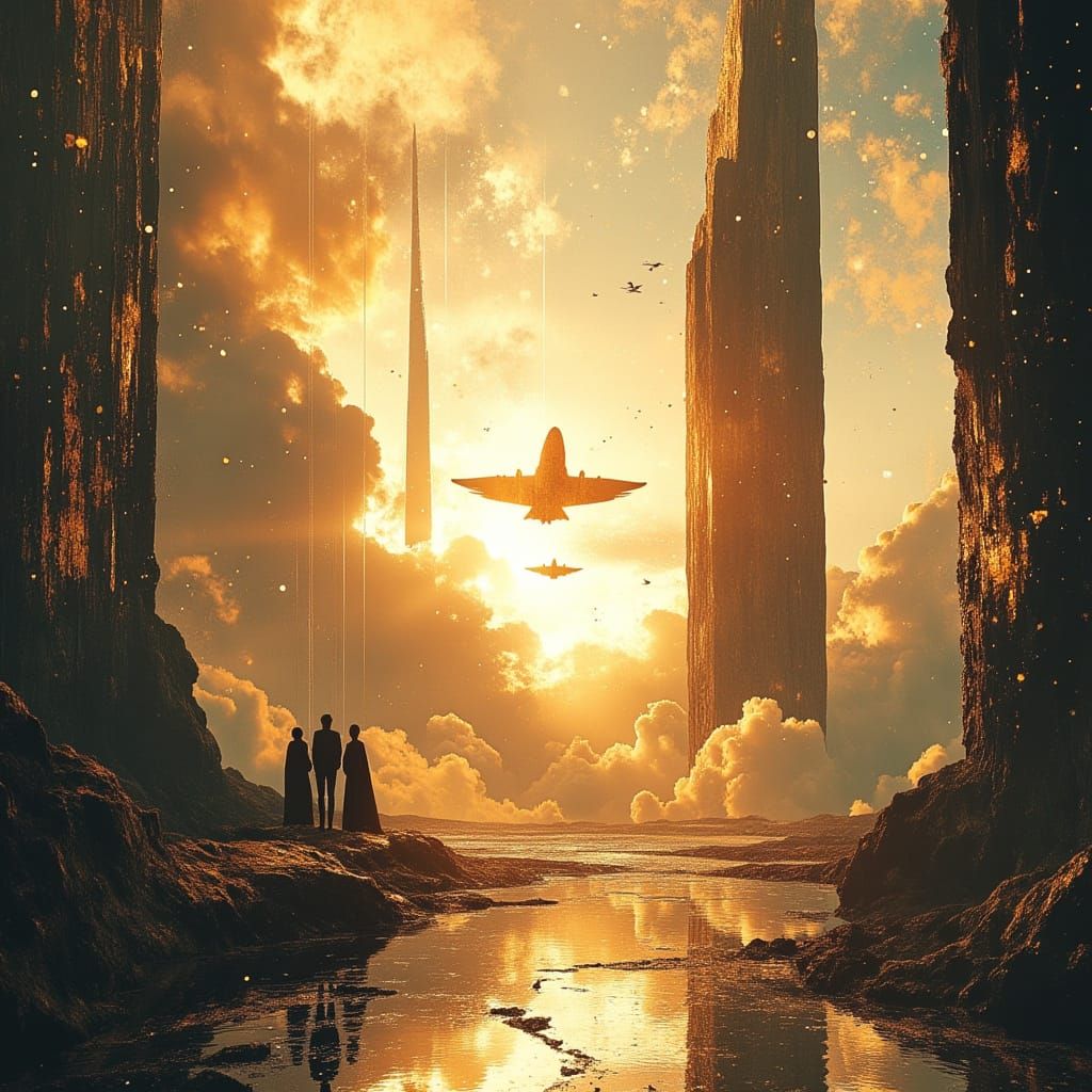 Futuristic Sky City Sunrise: Cinematic Oil Painting