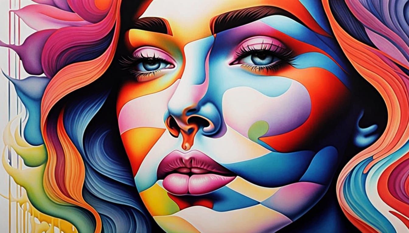 Surreal Woman's Face Melts Into Abstract Pattern