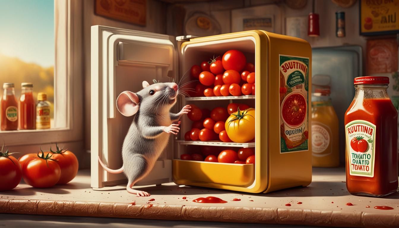 Mouse and Ketchup: Hyperrealistic 70s Style Photography