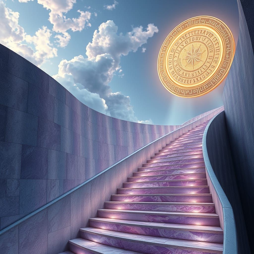 Spiral Staircases Ascend to Celestial Gateways in Ethereal L...