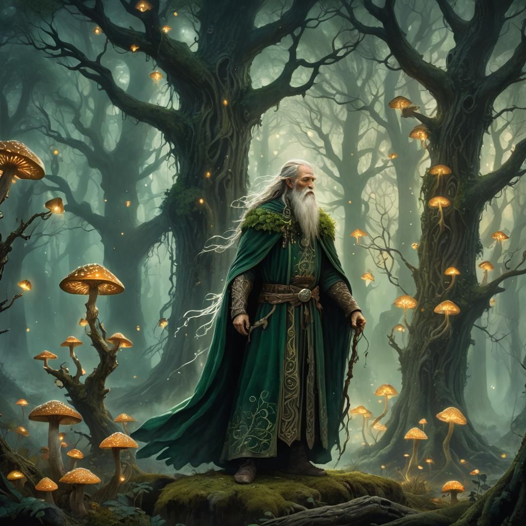 Enchanted Half-Elf Druid in Mystical Forest