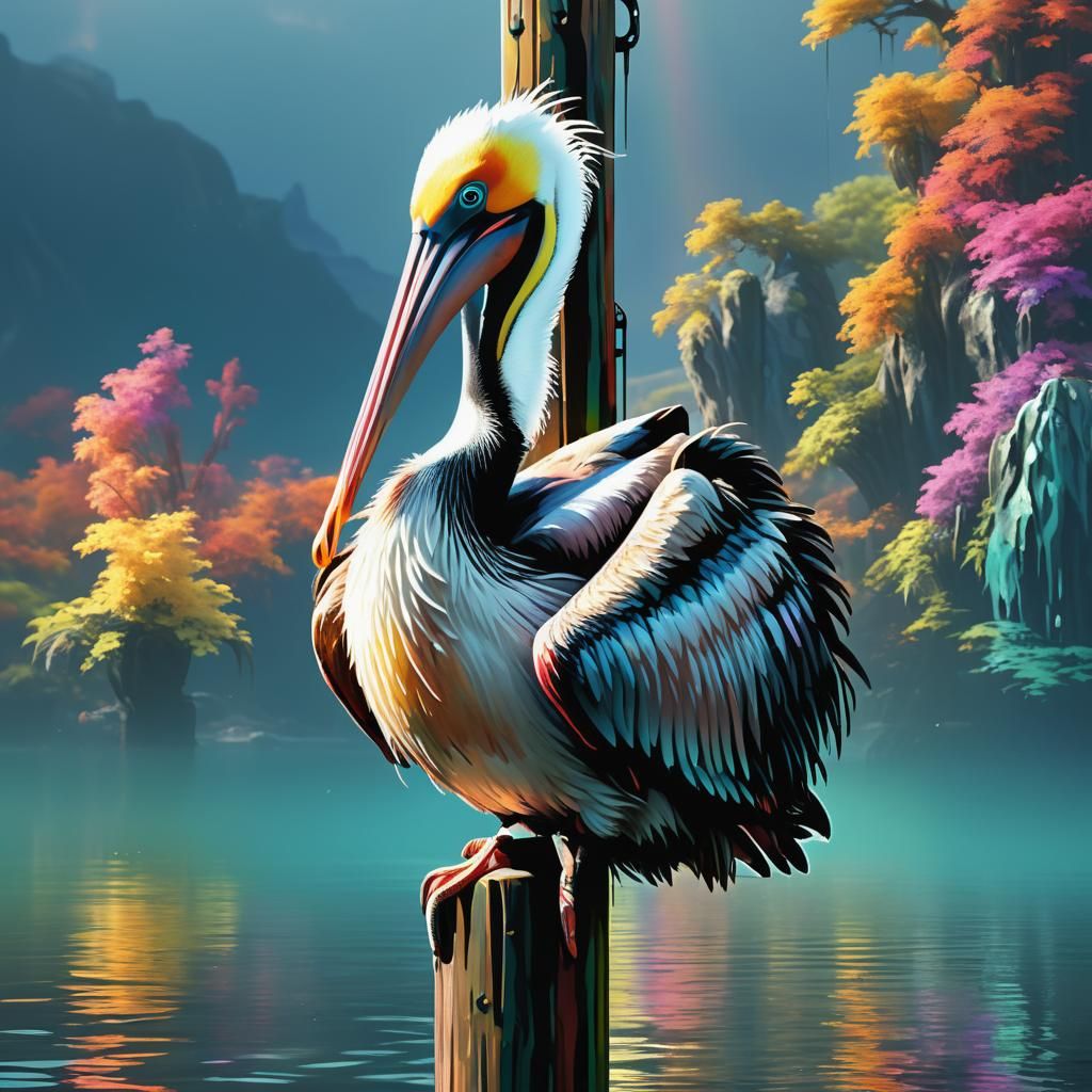 Colorful Pelican Portrait in Abstract Art Style