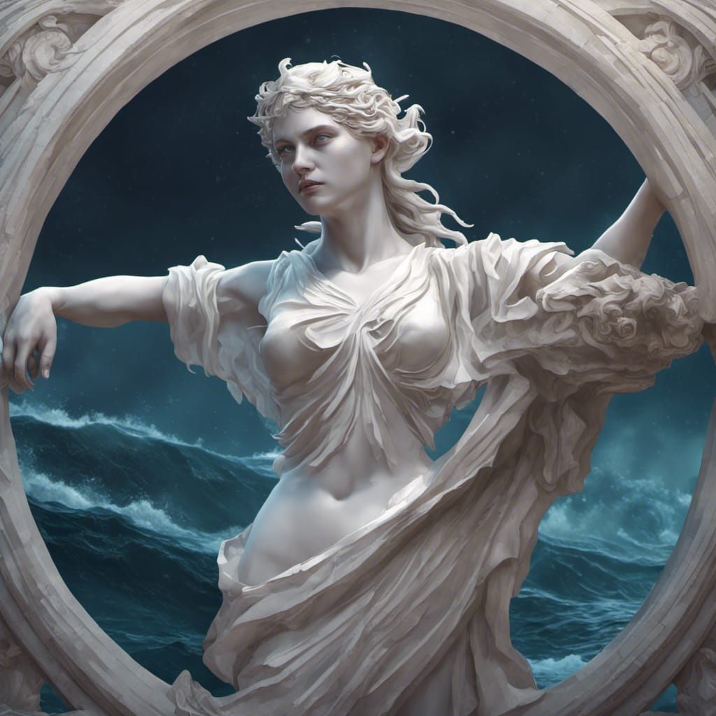 Marble Greek Goddess Statue in Ocean