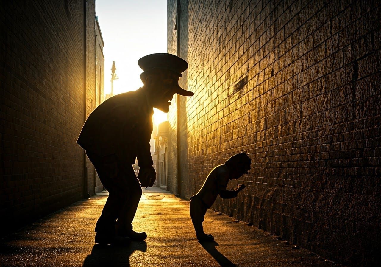 Mysterious Alleyway Shadows in Golden Dusk