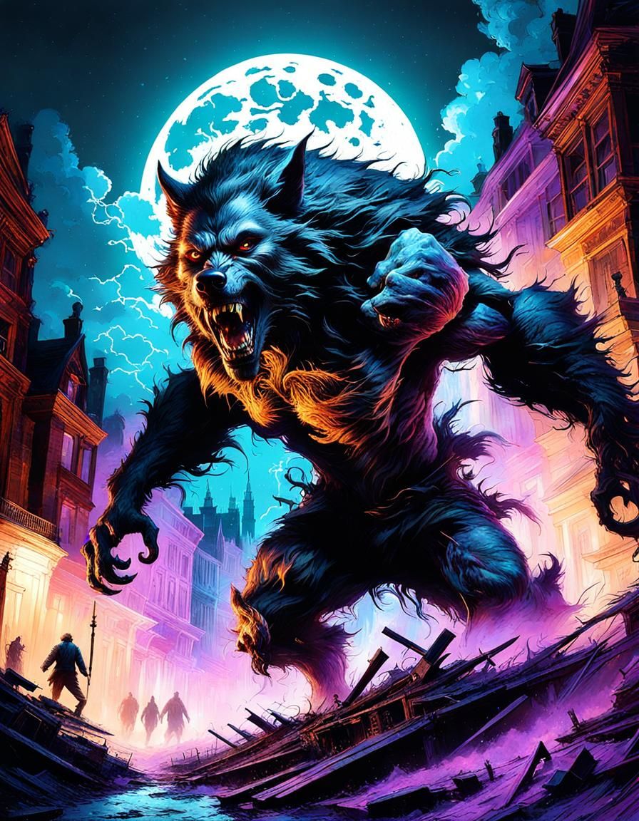 Werewolf in Moonlit Victorian City - Movie Poster