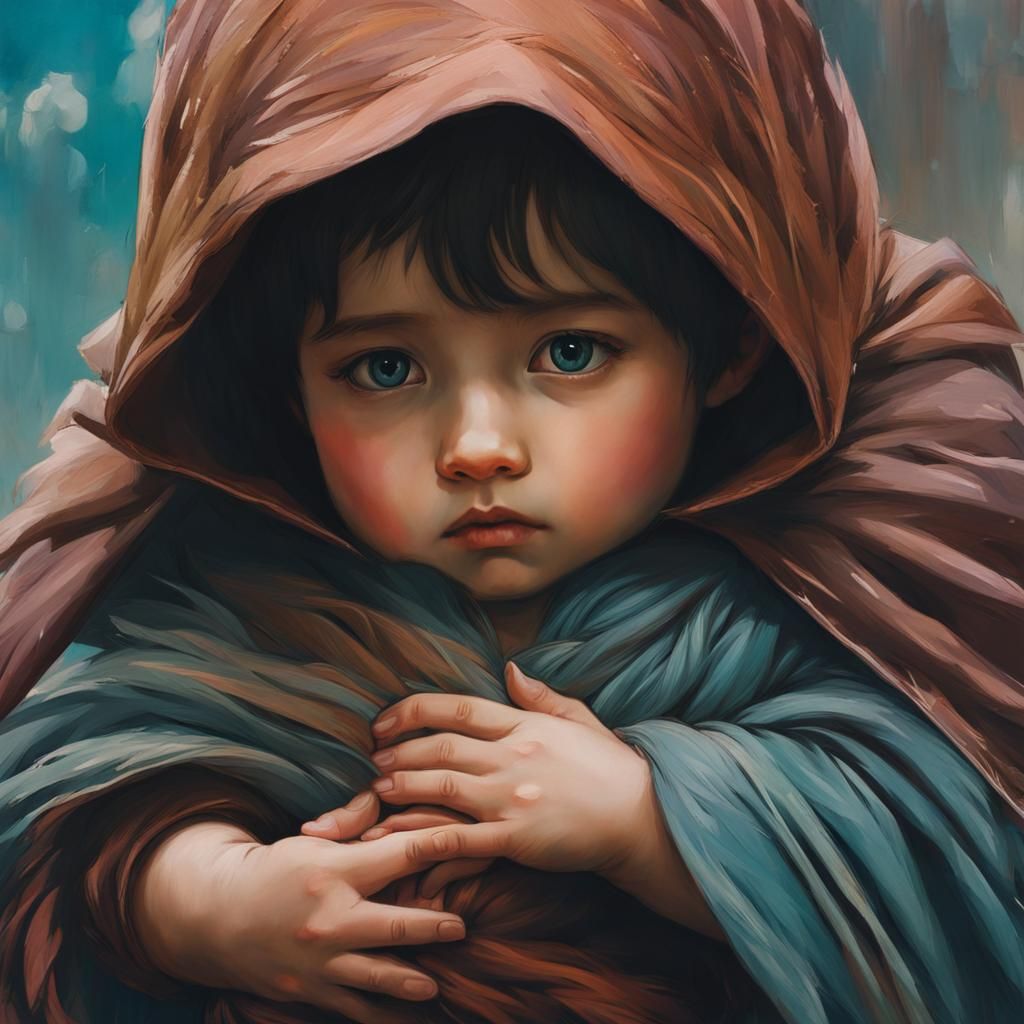 Baby Held in Hands: Pre-Raphaelite Anime Style