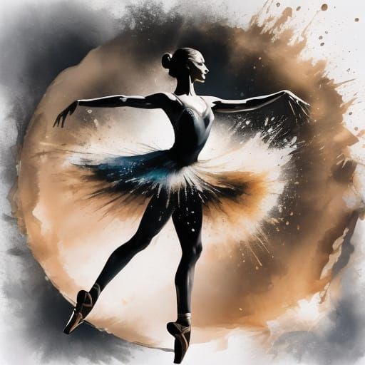 Ballet Dancer on Surfboard in Serene, Dangerous Waters