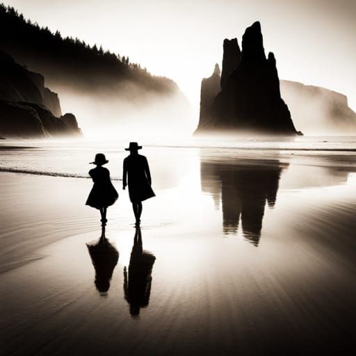 Dancing Shadows on a Foggy Beach