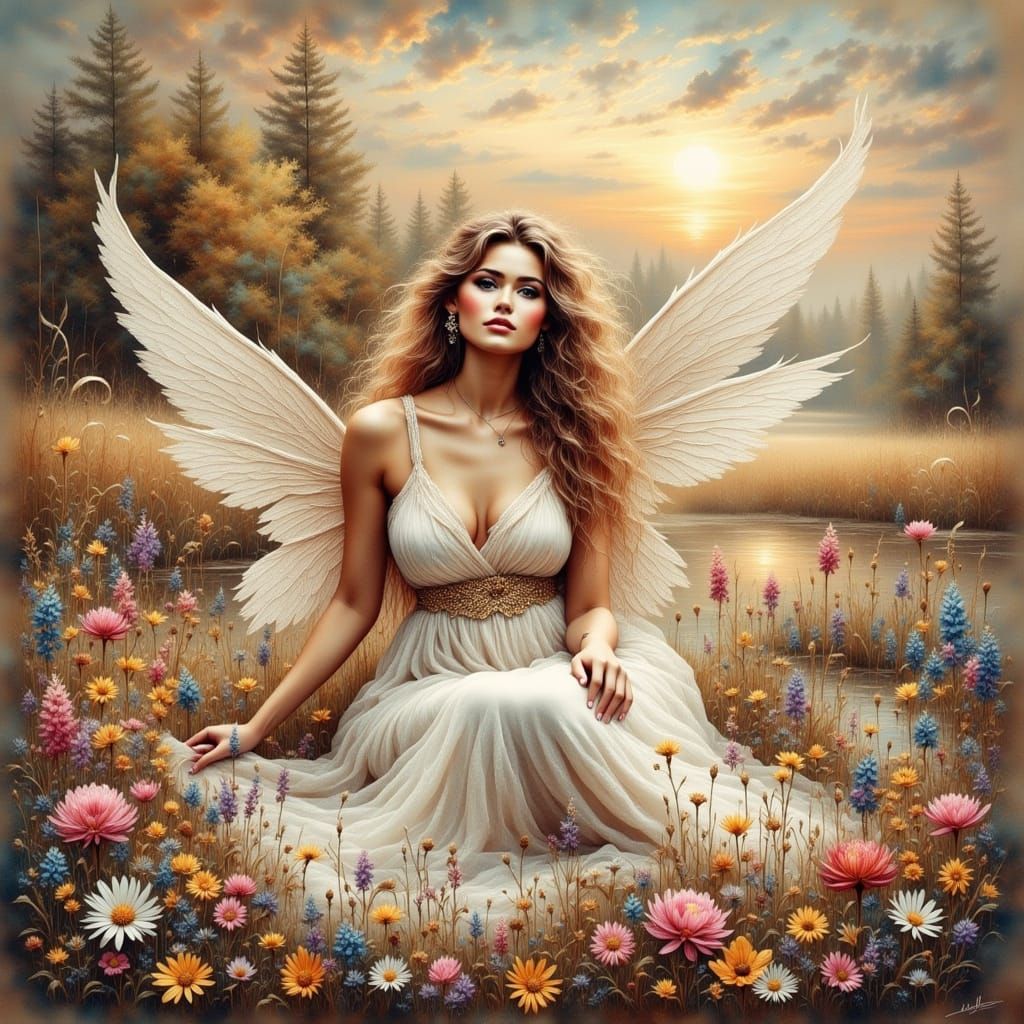 Unconventional Fairy in Antique Watercolor Style