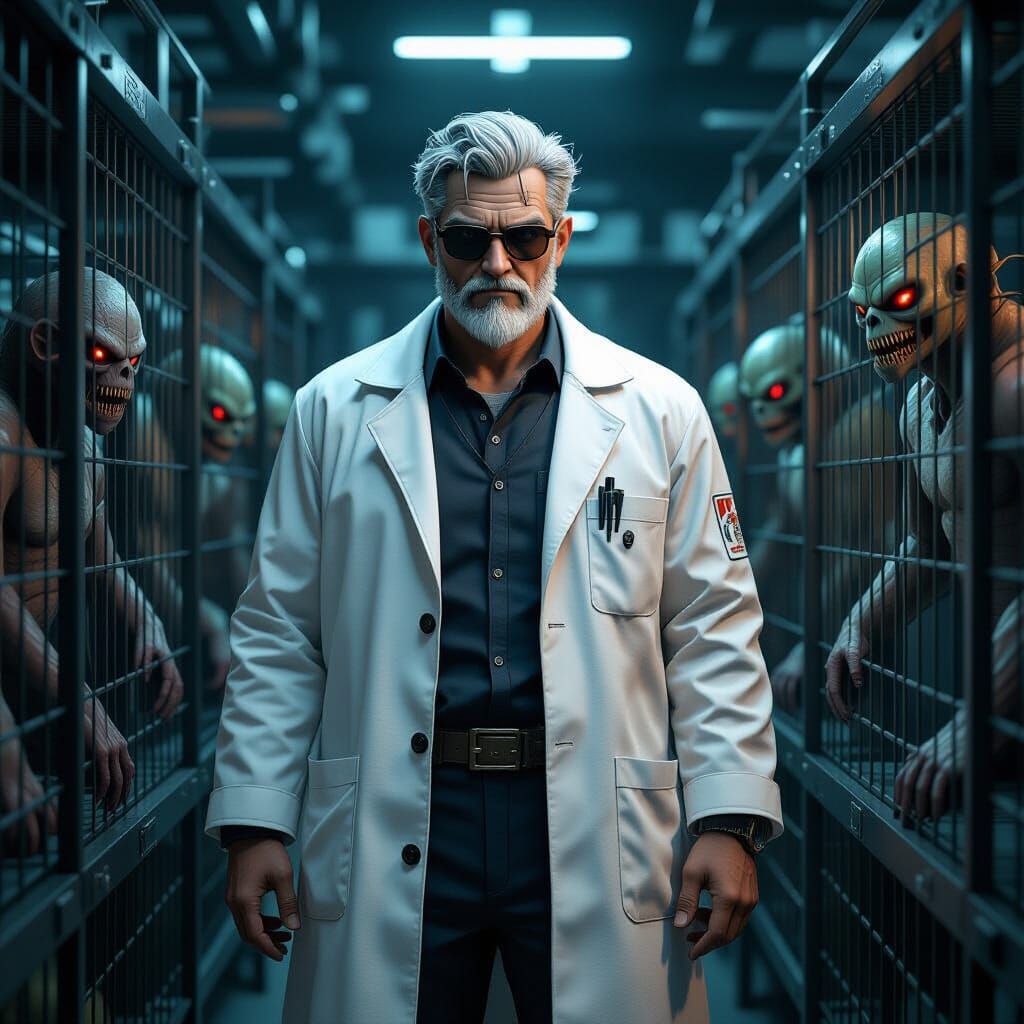 Mad Scientist and Humanoid Monsters in Anime Style