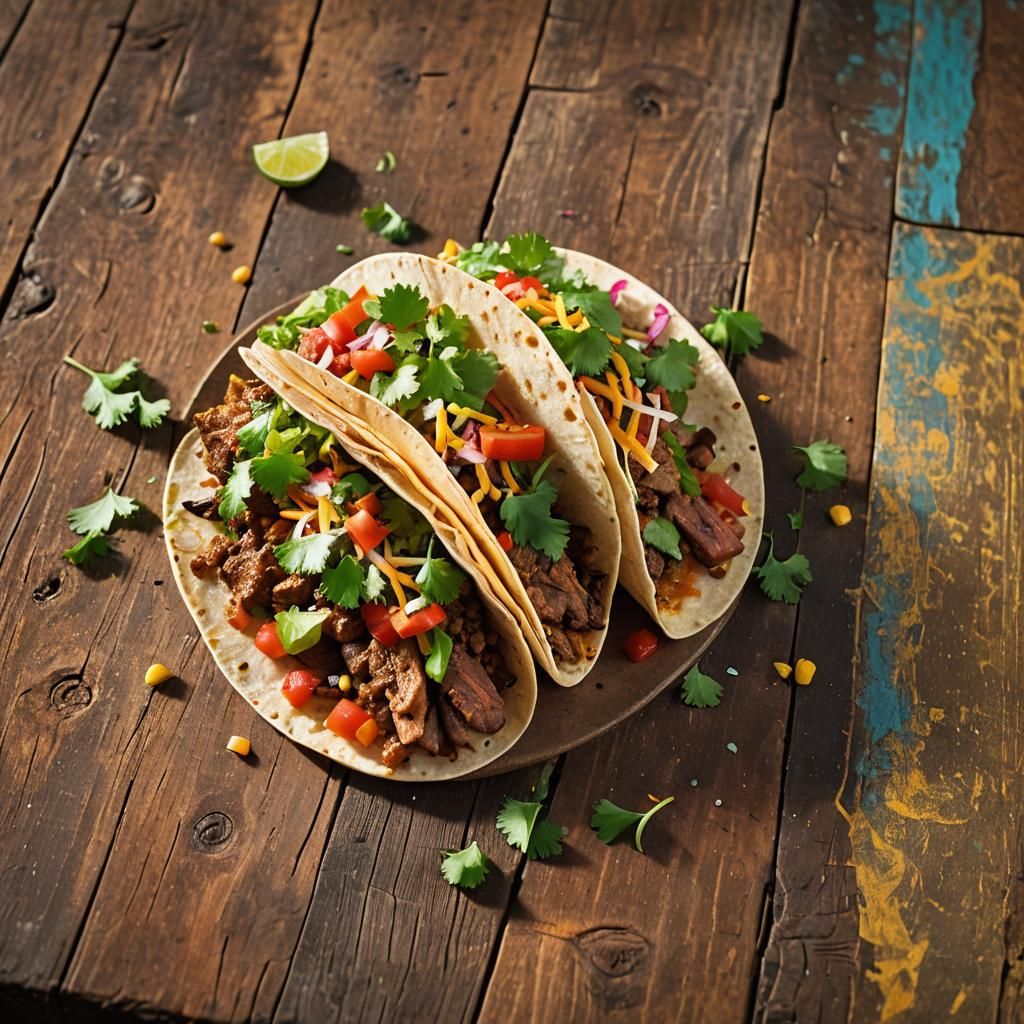 Taco Still Life in Mexican Market, Photorealistic Image