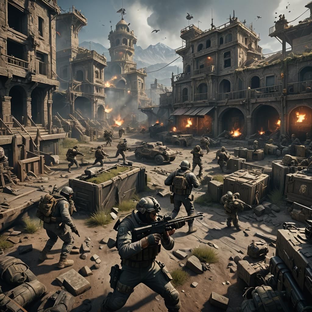 Call of Duty Combat Scene in Detailed Matte Painting