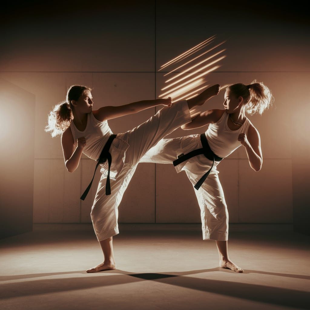 Dynamic Karate Fight with Motion Blur Photography