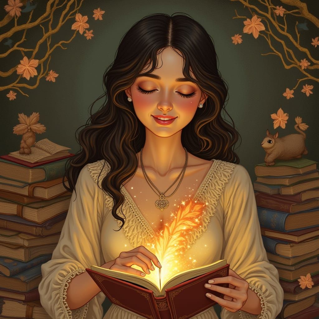 Whimsical Portrait of a Scholar in Art Nouveau Style