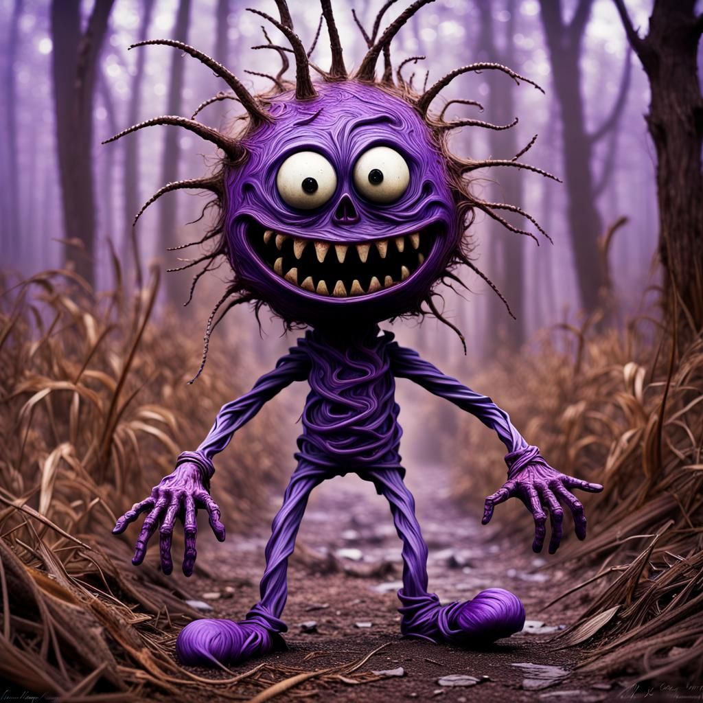 Psychedelic Purple Stick Figure Monster Illustration