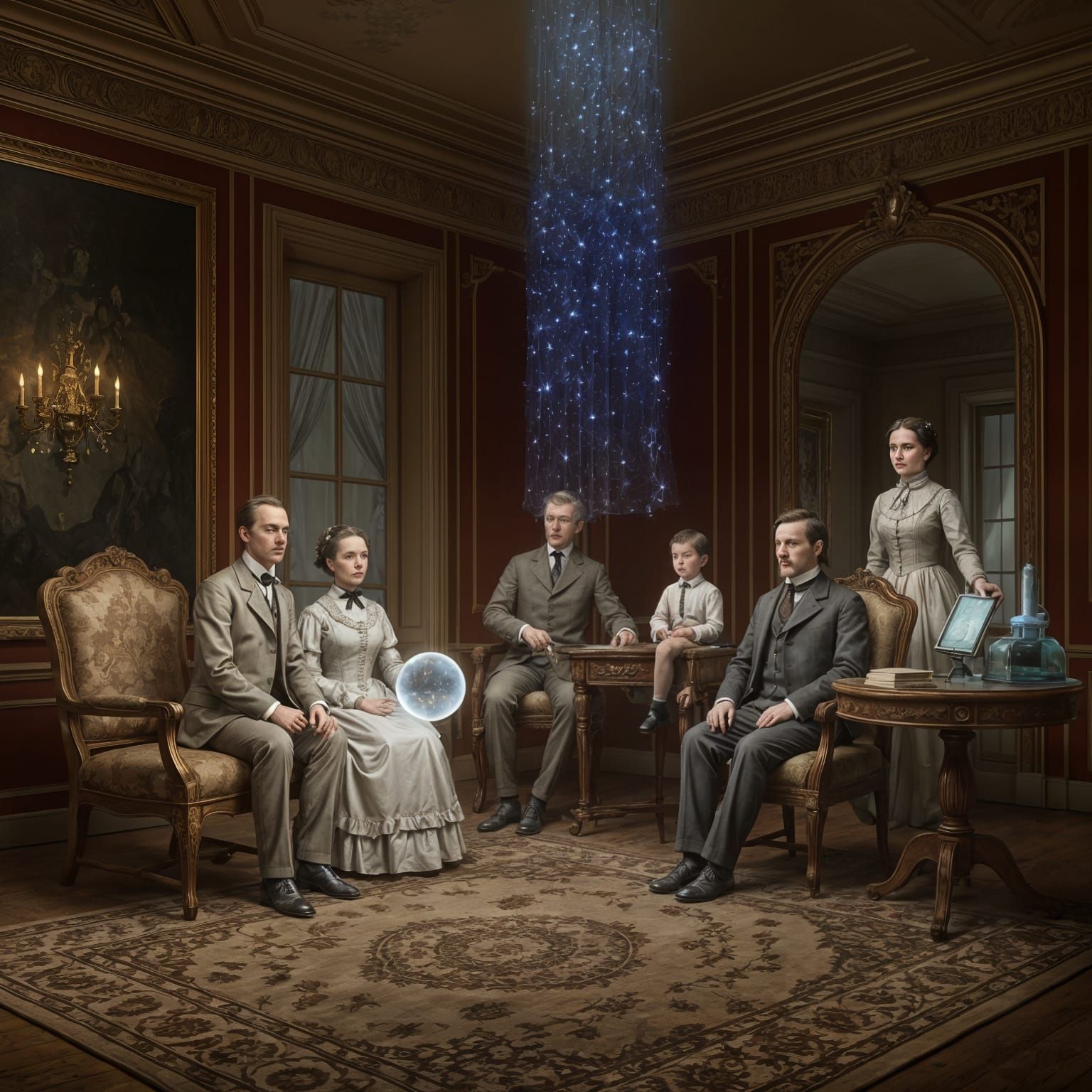 Victorian Family Portrait with Futuristic Objects