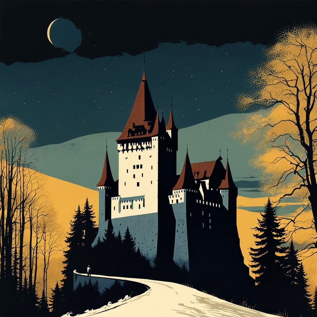 Mysterious Transylvania Landscape in Grunge Poster Style