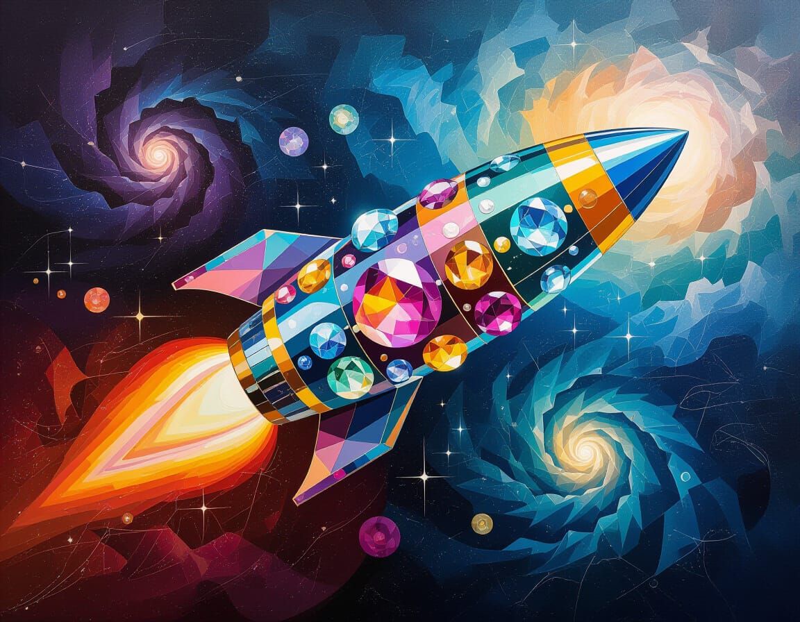 Crystal Cubism Rocket in Deep Space