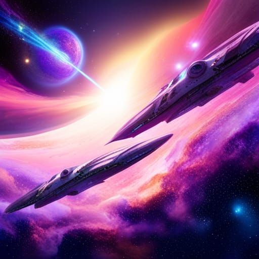 Futuristic Space Battle in Purple Nebula