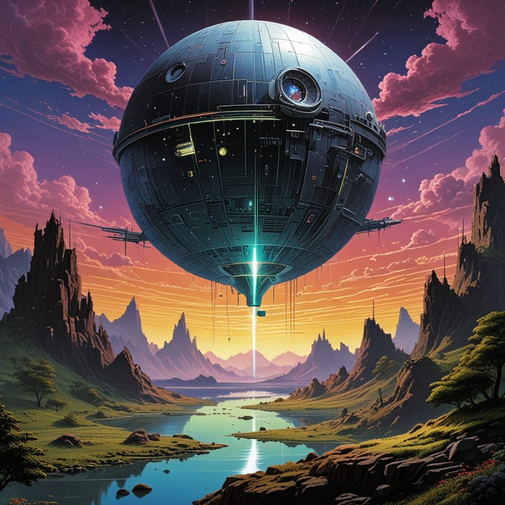 Cyberpunk Landscape in the Style of Don Maitz