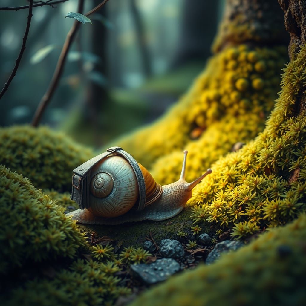 Snail Explorer in Dreamy Forest Art