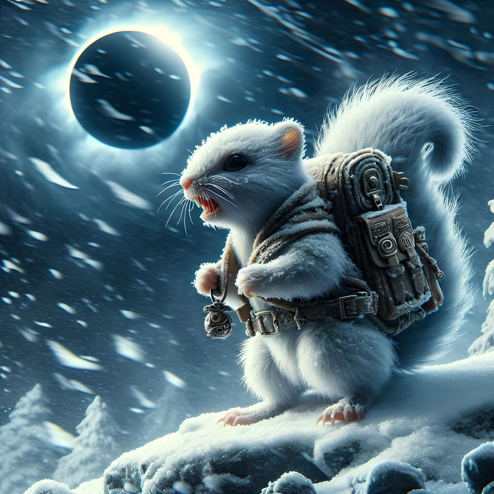 Frostpunk Squirrel Traveler in Icy Landscape