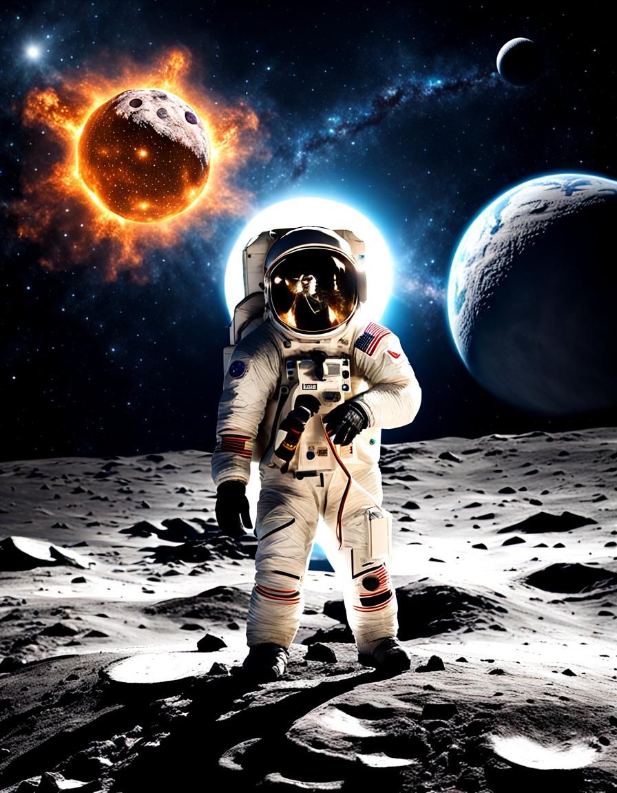 Emu Astronaut Watches Supernova on the Moon