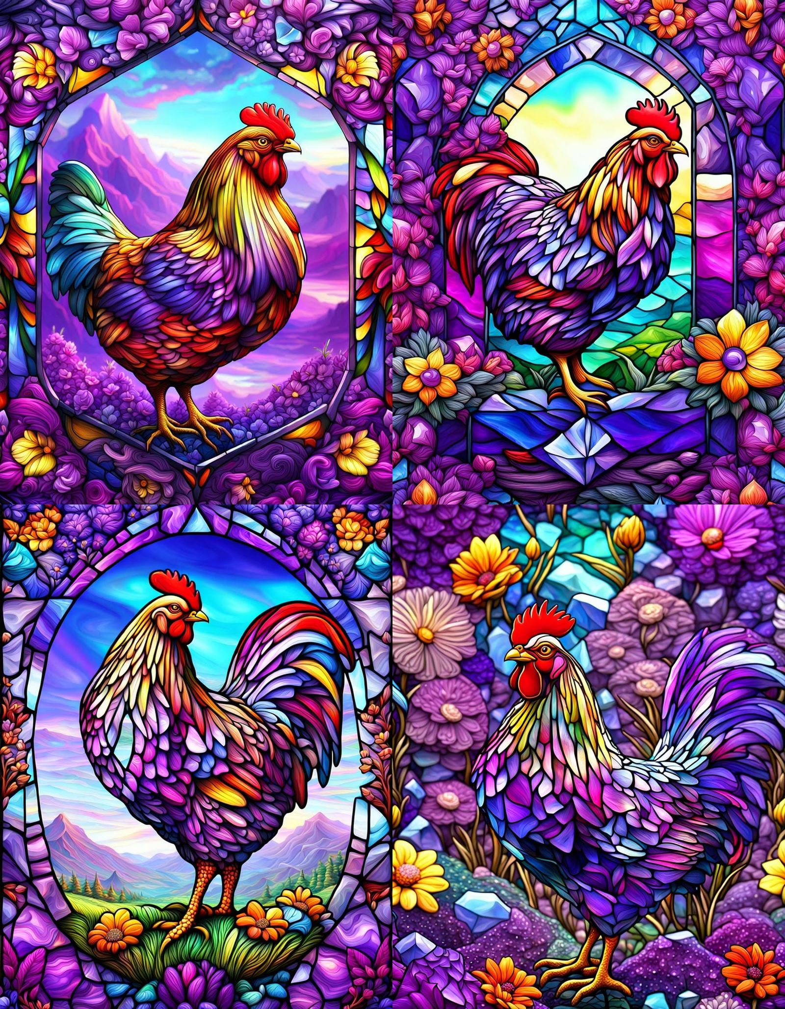 Majestic Crystal Landscape with Whimsical Fowl Amidst Vibran...