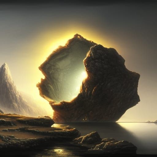 Golden Geode at Dawn: A Dark Fantasy Concept Art