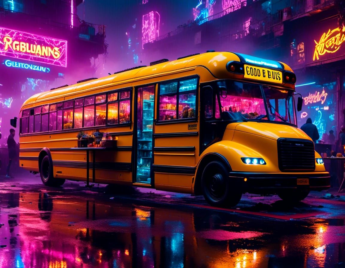 Cyberpunk Food Truck: School Bus Conversion in 2099
