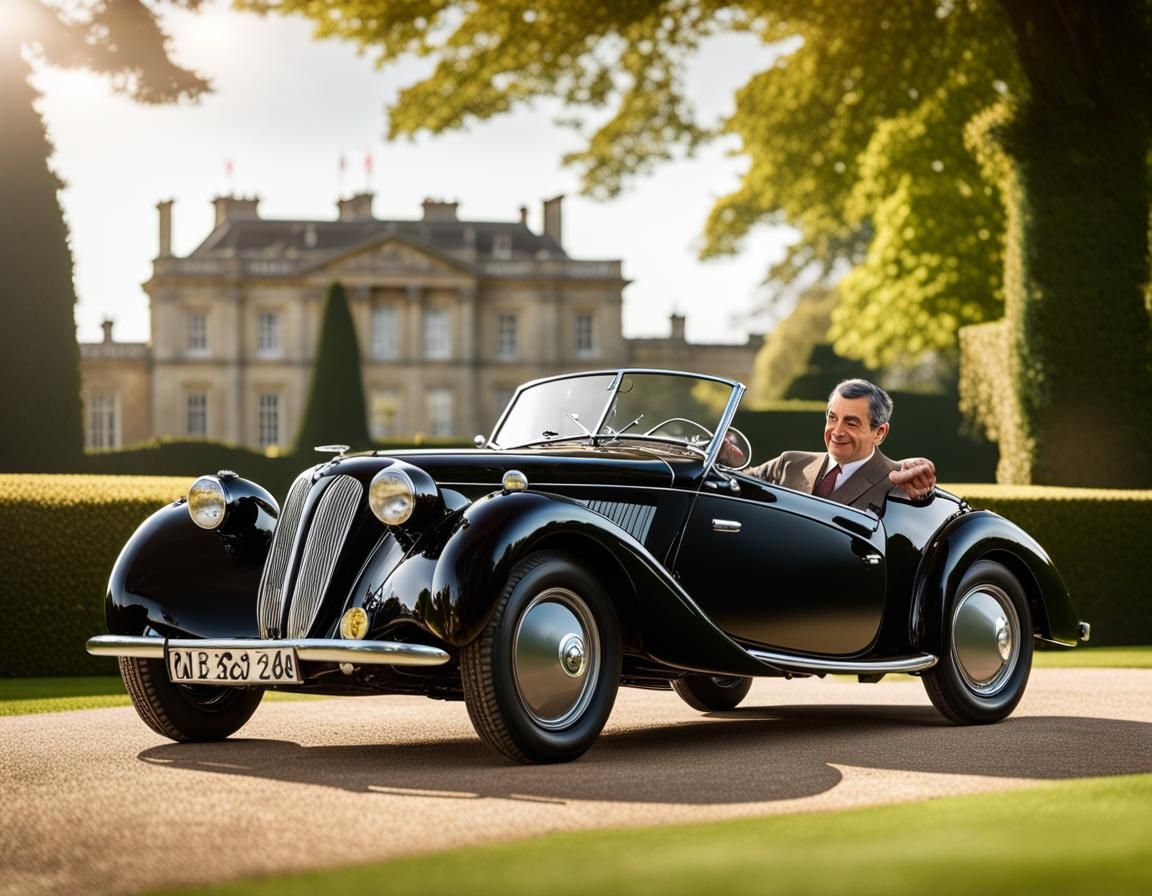 Rowan Atkinson driving a BMW 328 Roadster