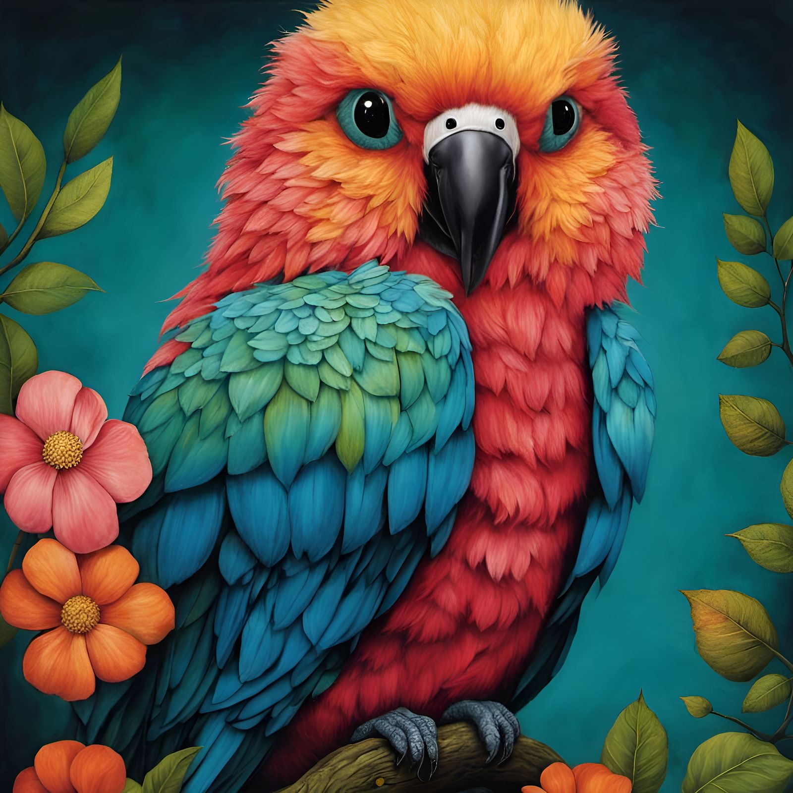 Charming Baby Parrot in Pop-Surrealist Style