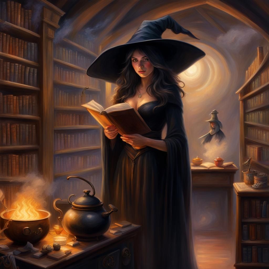 Ethereal Witch with Cauldron in Fantasy Style