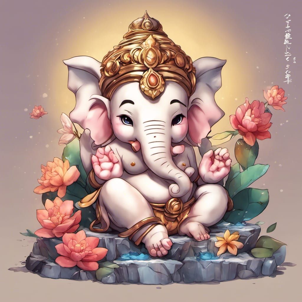 Cute Chibi Ganesha Statue in Anime Style