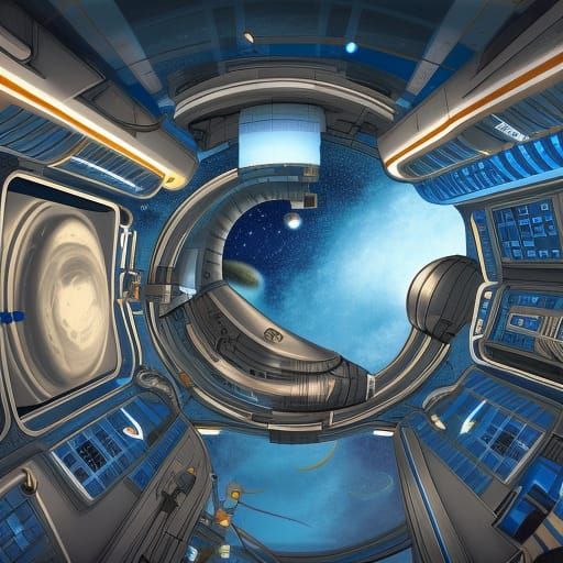 Cartoon Space Station Blueprint in Space