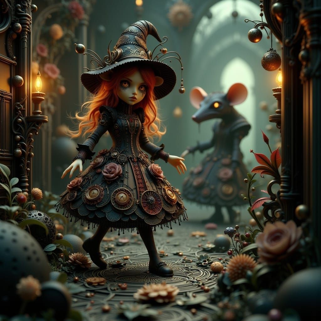 small miniature people who live in the cavities of a giants house.  There is a redhead girl with freckles and pigtails w...