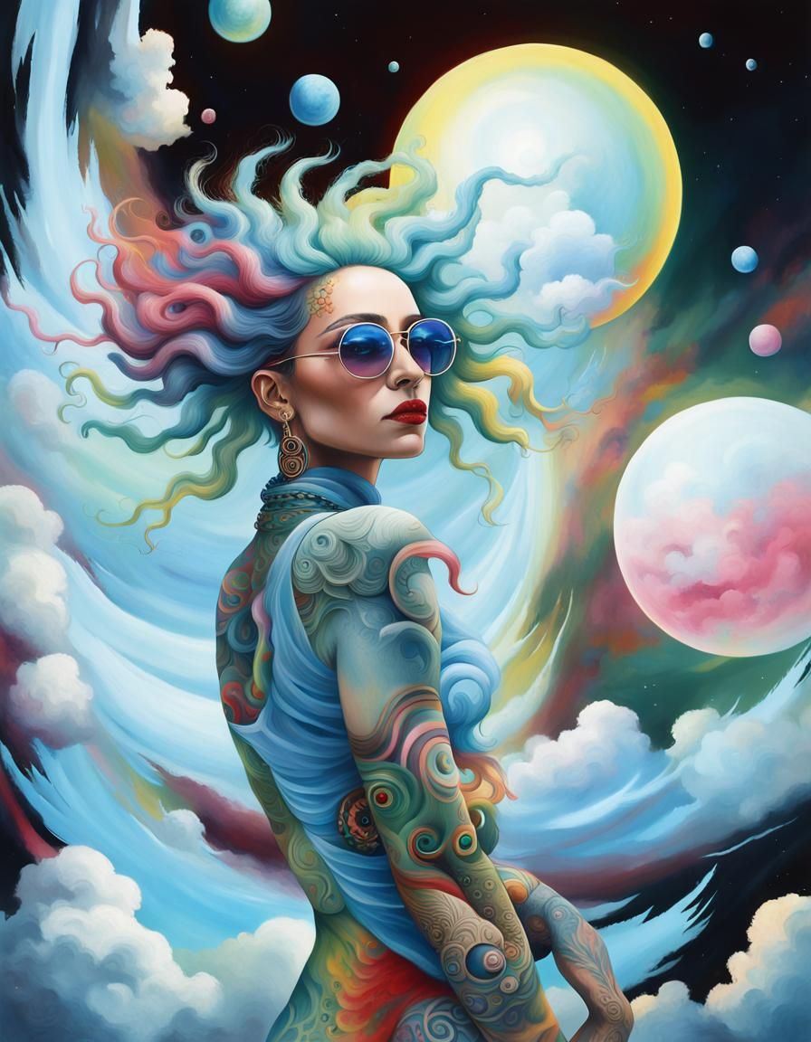 Surreal Woman with Spiral Hair Portrait