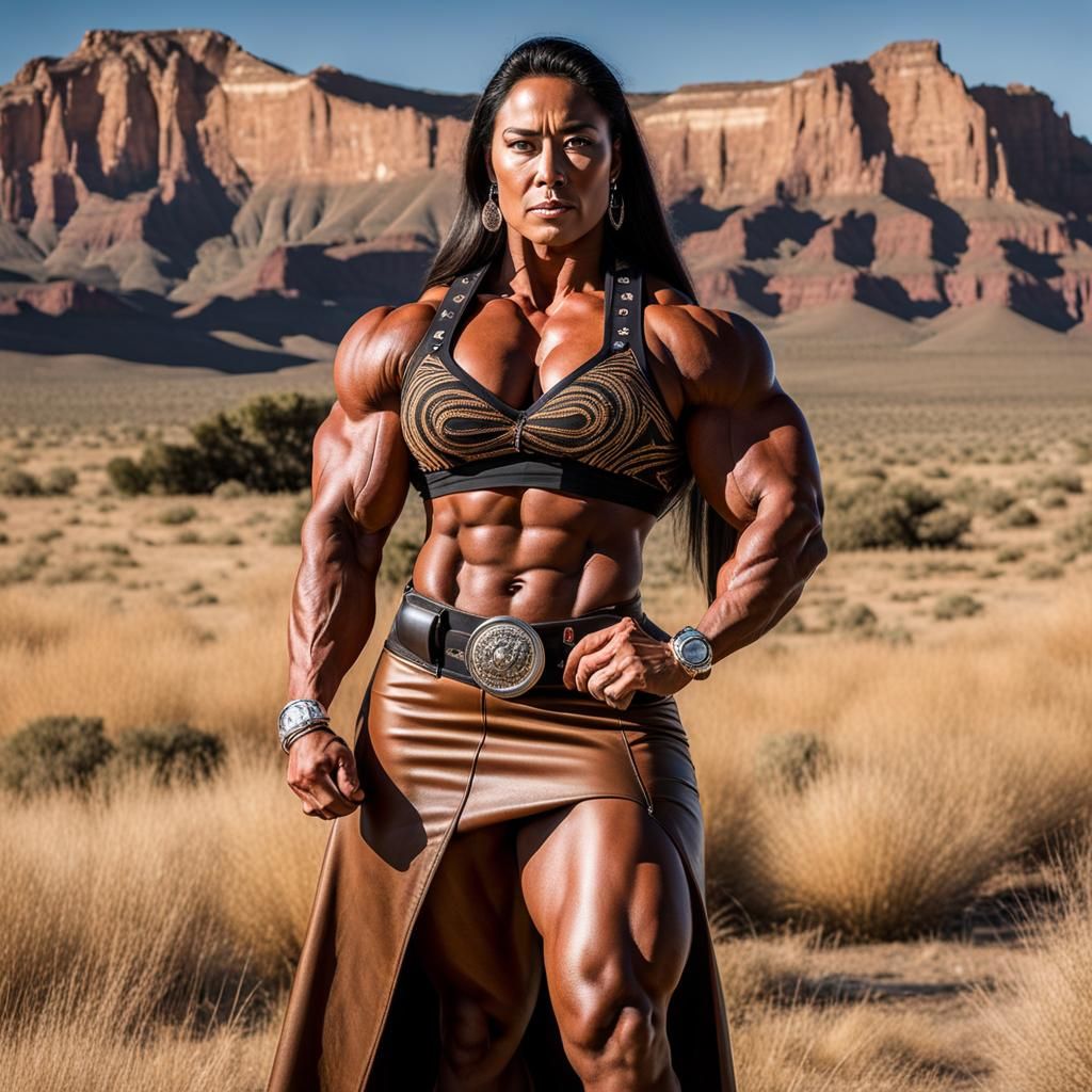 Powerful Navajo Bodybuilder on the Prairie