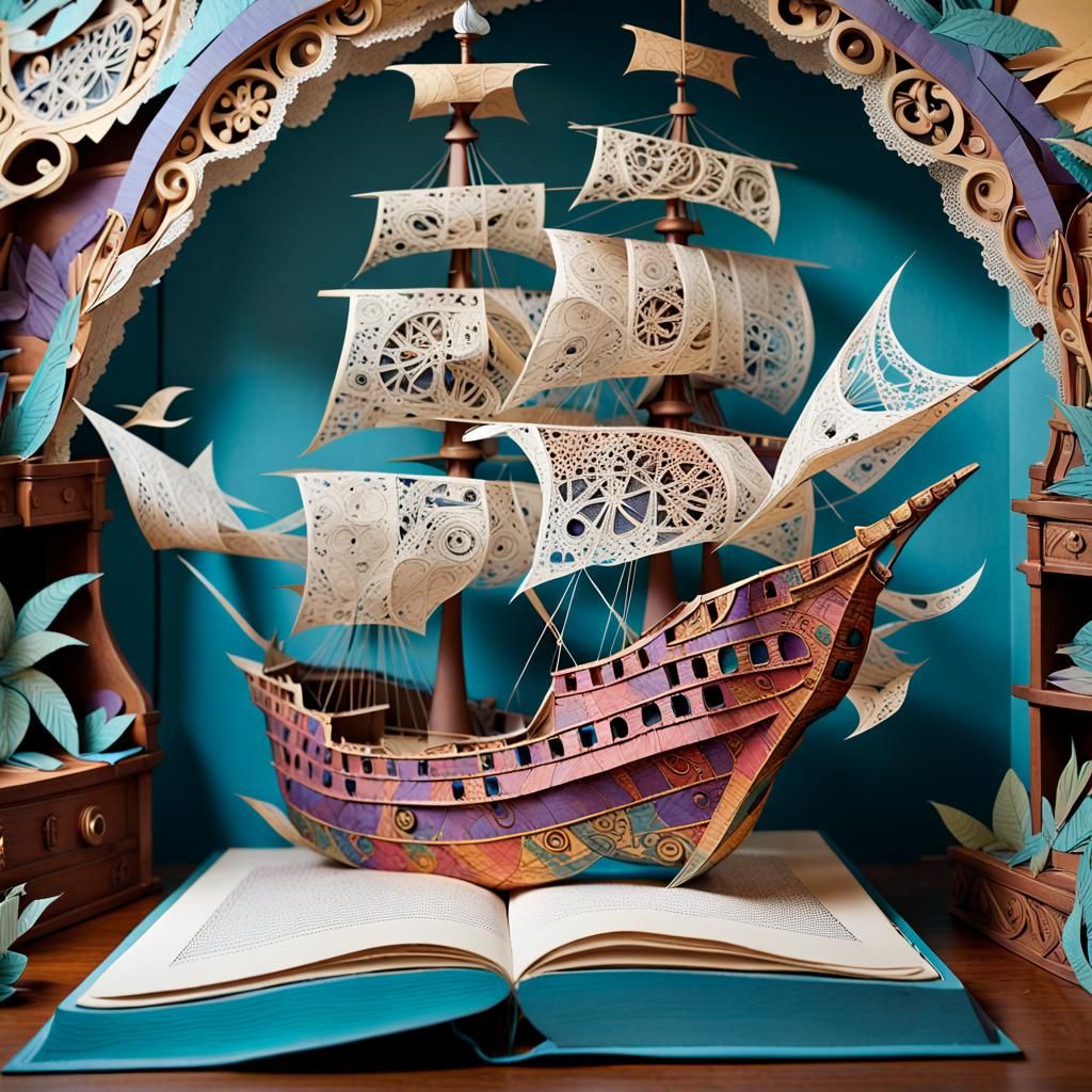 Paper Pirate Ship Sculpture in Children's Book