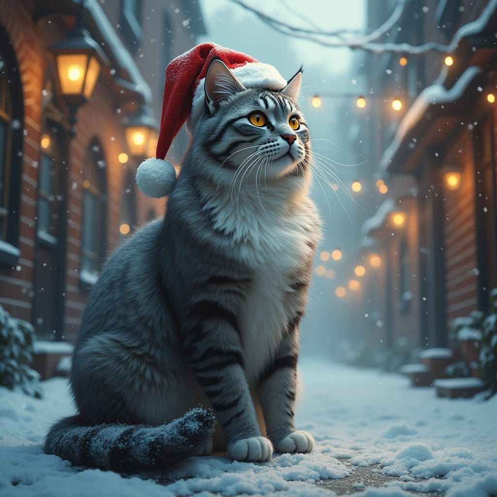 Regal Red Cat in Snowy Alleyway