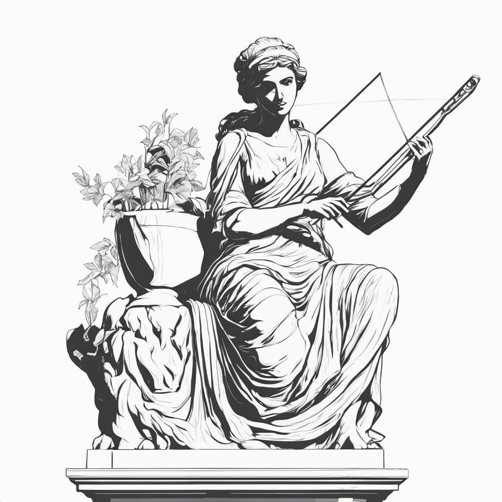 Ancient Greek Woman Statue Line Art Illustration