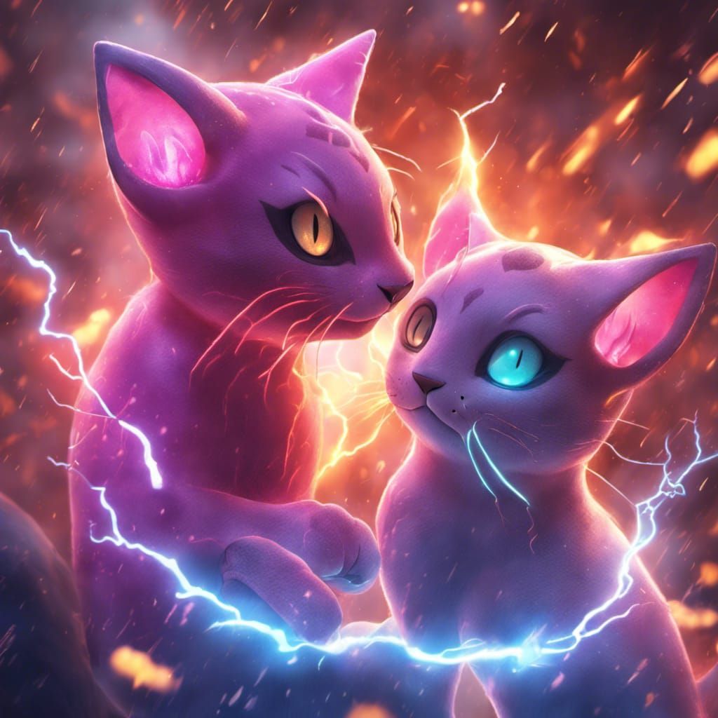 Pokemon Cats in Hyperrealistic Elemental Scene
