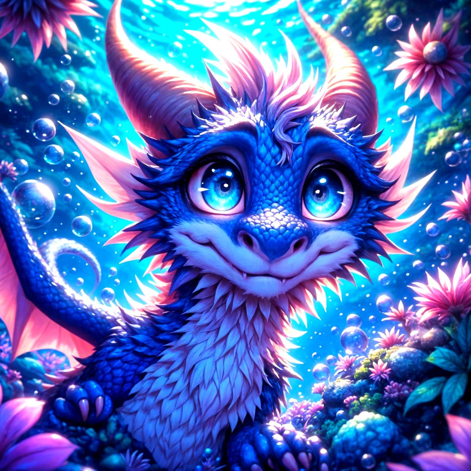 Surreal Underwater Dragon in a Vibrant, Dreamlike Fantasy La...