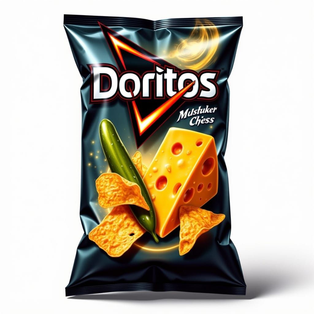 Vibrant Doritos Bag with Cheddar Cheese and Pickle in Hyper-...