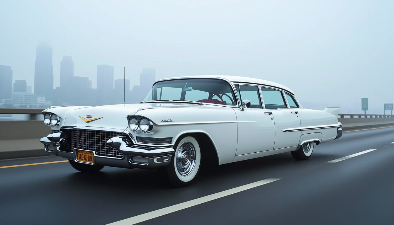 Custom Cadillac Fleetwood Limousine on Futuristic Highway