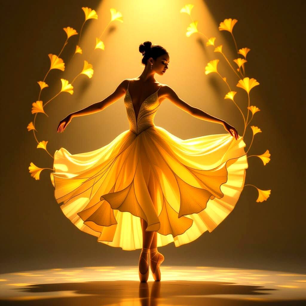 Ballerina in Luminescent Ginkgo Leaf Gown