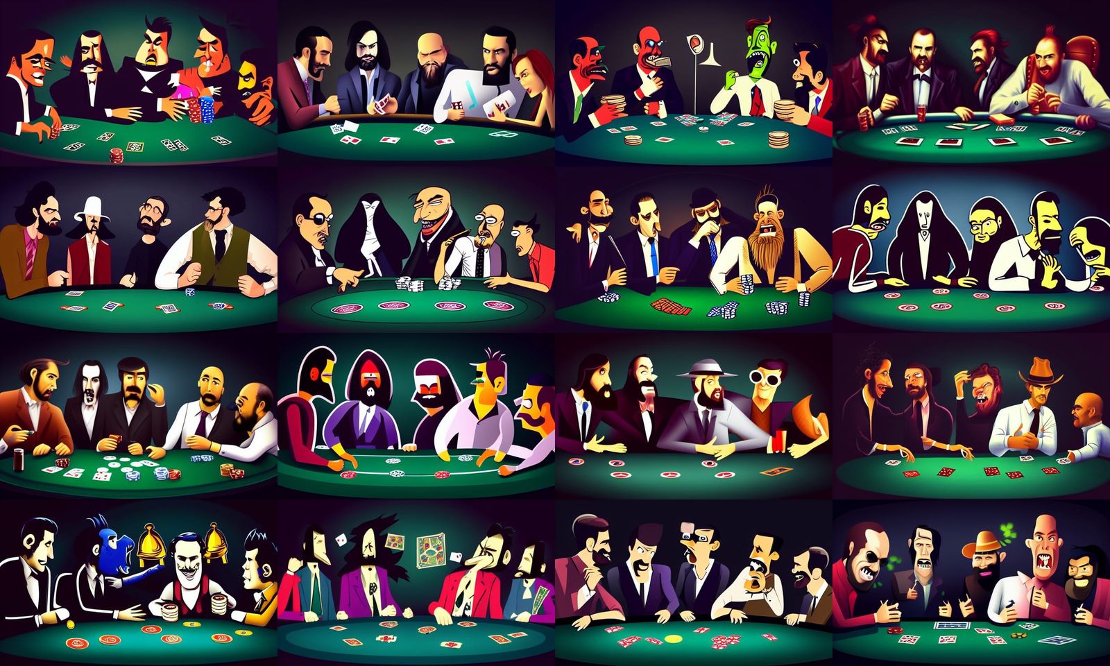 Cartoon Businessmen Playing Poker in an Art Museum