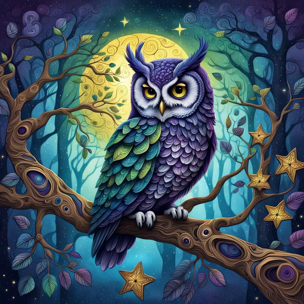 Zentangle Owl in Mystical Forest Concept Art