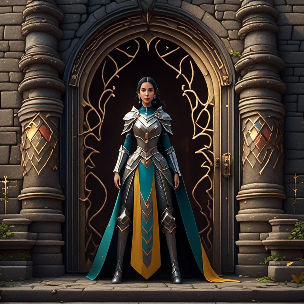 Knight Guarding Castle Doors in Detailed Matte Painting