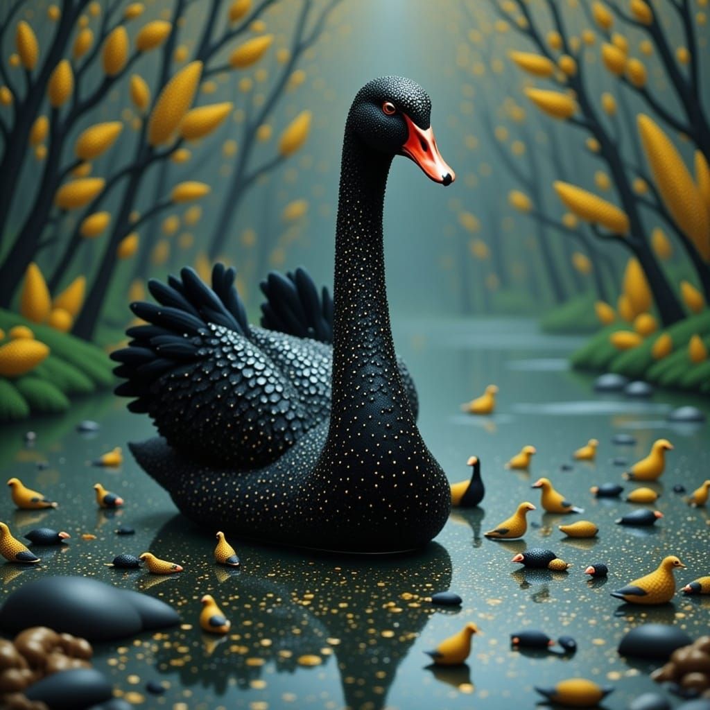 Elegant Black Swan in Golden Emperor Style